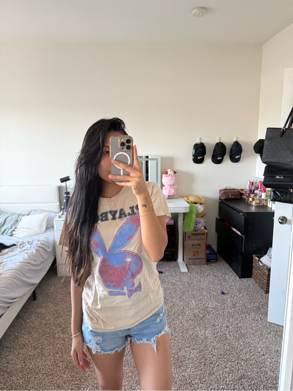 Playboy Cream T-Shirt with Blue and Purple Logo
